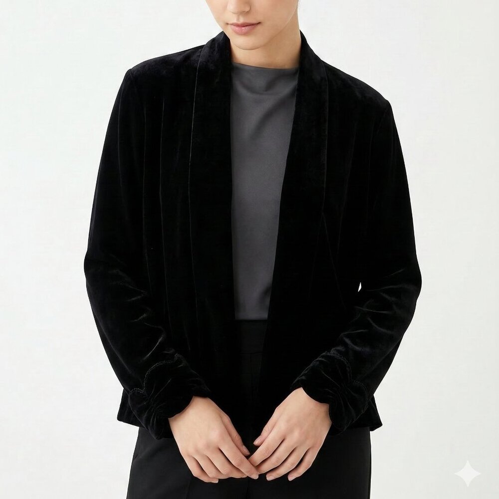 Vintage BE Smart Jacket Black Velour Goth Grunge Open 7/9